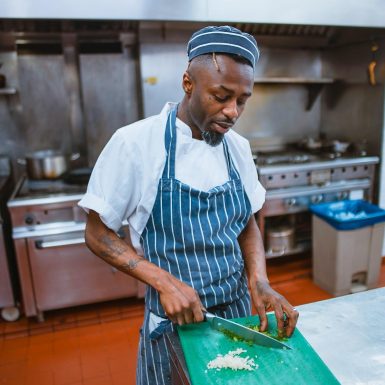 A chef prepares a meal