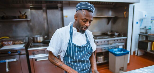 A chef prepares a meal