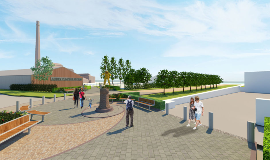 An artist's impression of the planned plaza linking Space Park Leicester, the National Space Centre and Abbey Pumping Station