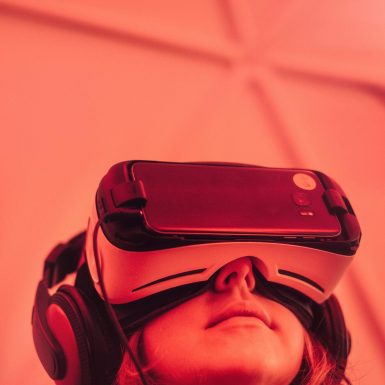 A child tries out a VR headset