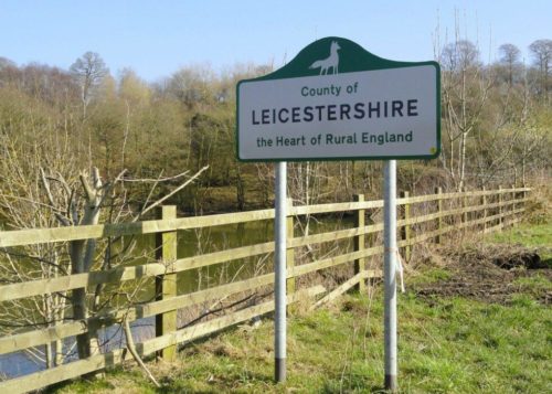 A road sign on the Leicestershire border