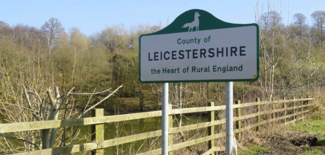 A road sign on the Leicestershire border