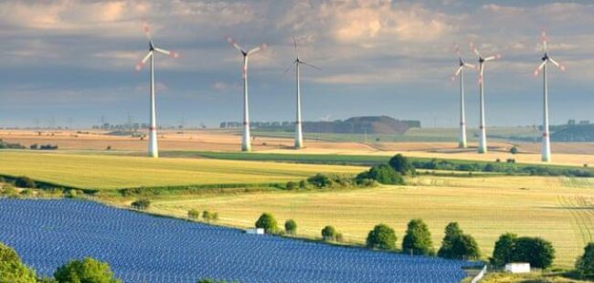 Solar panels and wind turbines