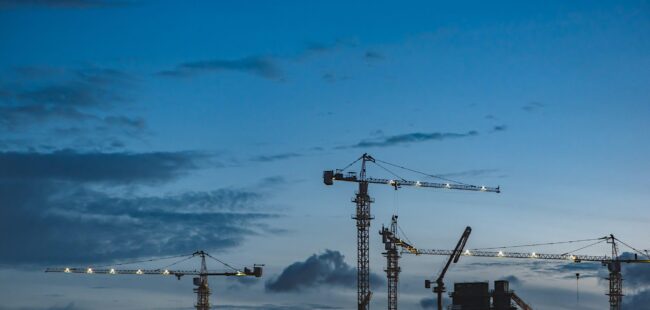 A view of cranes on a construction site